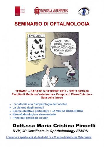 SEMINARIO DI OFTALMOLOGIA PINCELLI  5 OTTOBRE 2019 FACOLTA' MEDICINA VETERINARIA TERAMO